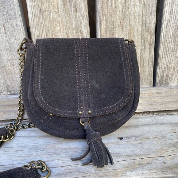 American Eagle AE  Brown Suede Leather Boho Hippie Tassel CROSSBODY Purse - Picture 1 of 11